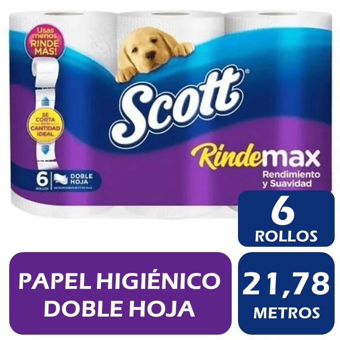 Papel Higiénico Doble Hoja 21.78m 6 Rollos Scott Rindemax
