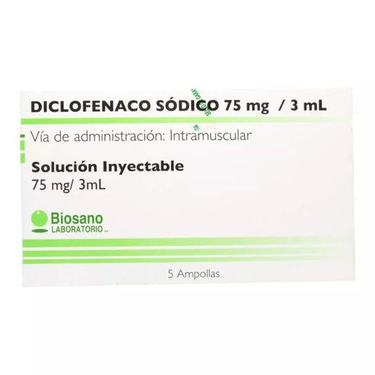 Diclofenaco Solución Inyectable 75mg/3mL 5 Ampollas