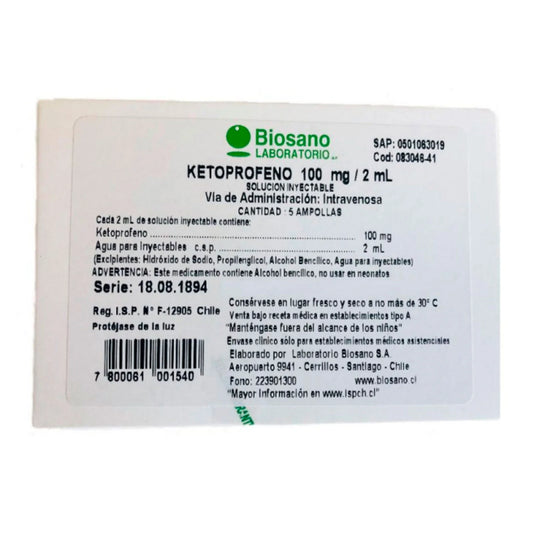Ketoprofeno Inyectable 100mg/2ml Ampollas